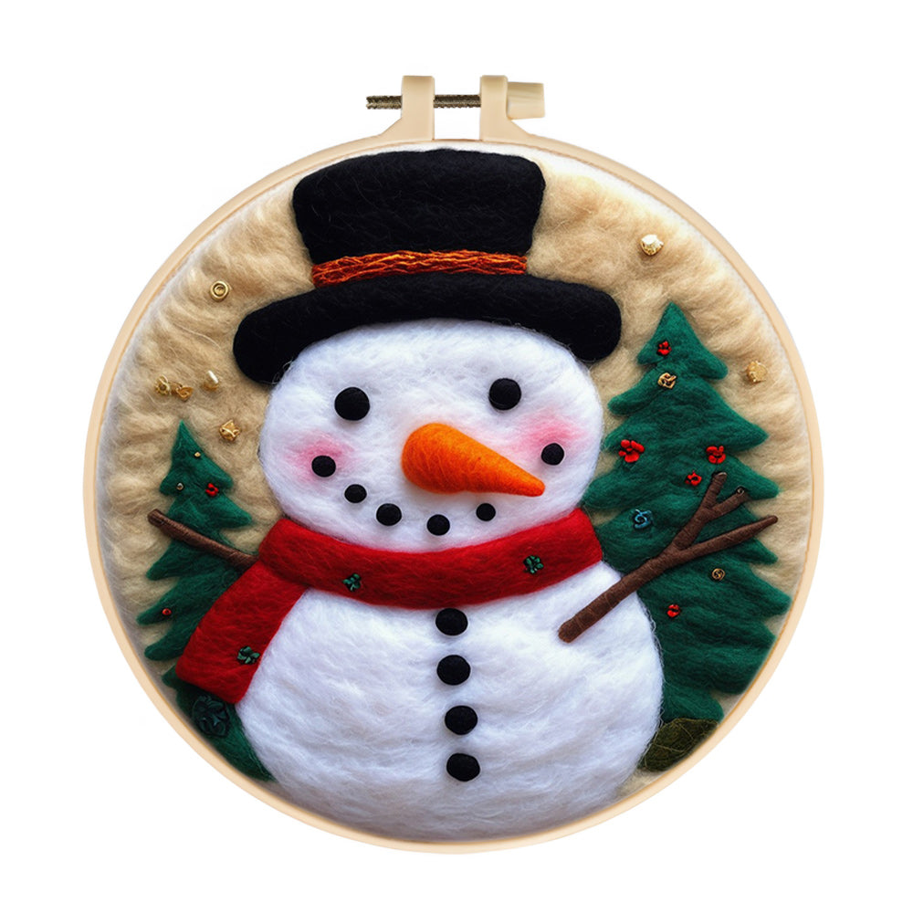 Warm-Tone Snowman Wool Needle Felting Painting Kit