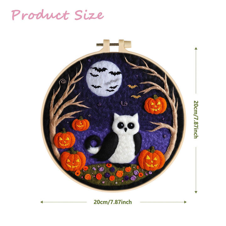 Halloween Owl with Moon and Pumpkins Wool Needle Felting Painting Kit