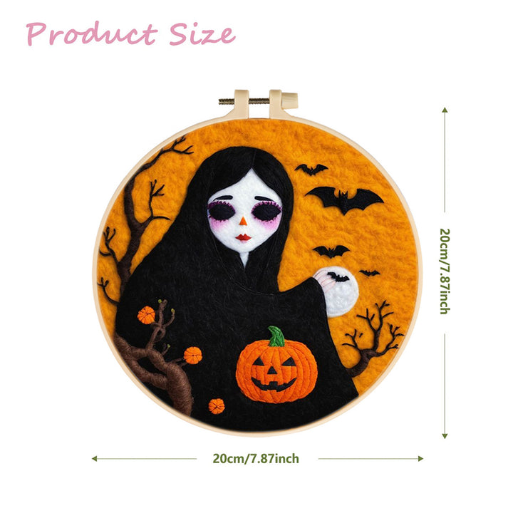 Halloween Girl with Moon Bats Wool Needle Felting Painting Kit