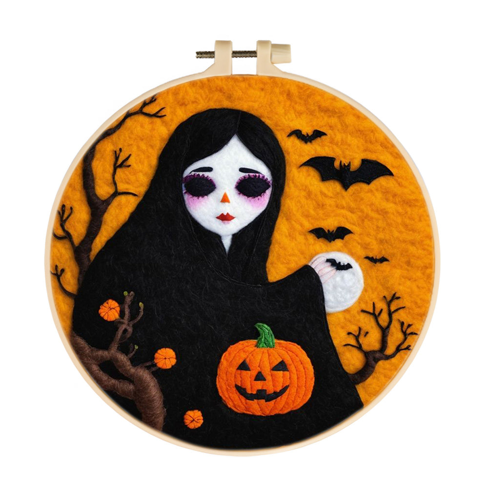 Halloween Girl with Moon Bats Wool Needle Felting Painting Kit