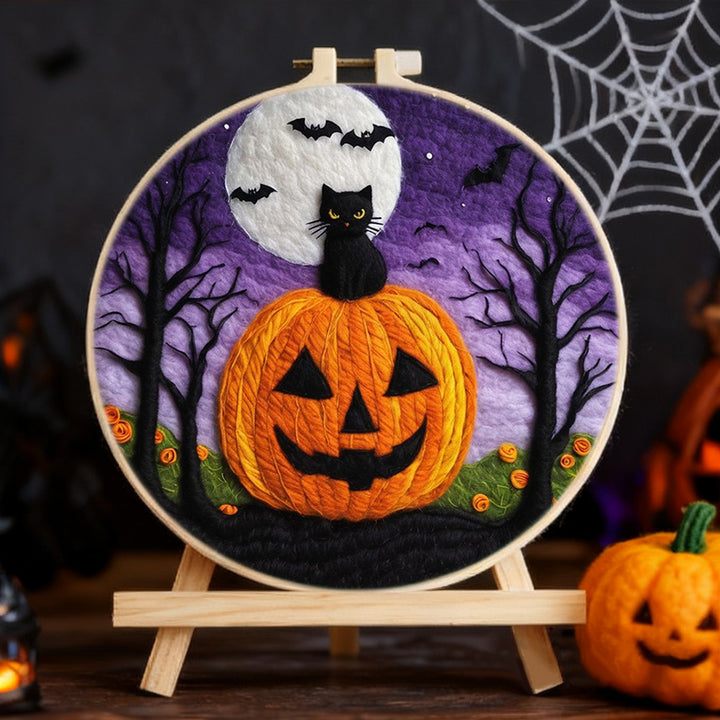 Halloween Black Cat on Pumpkin Wool Needle Felting Painting Kit