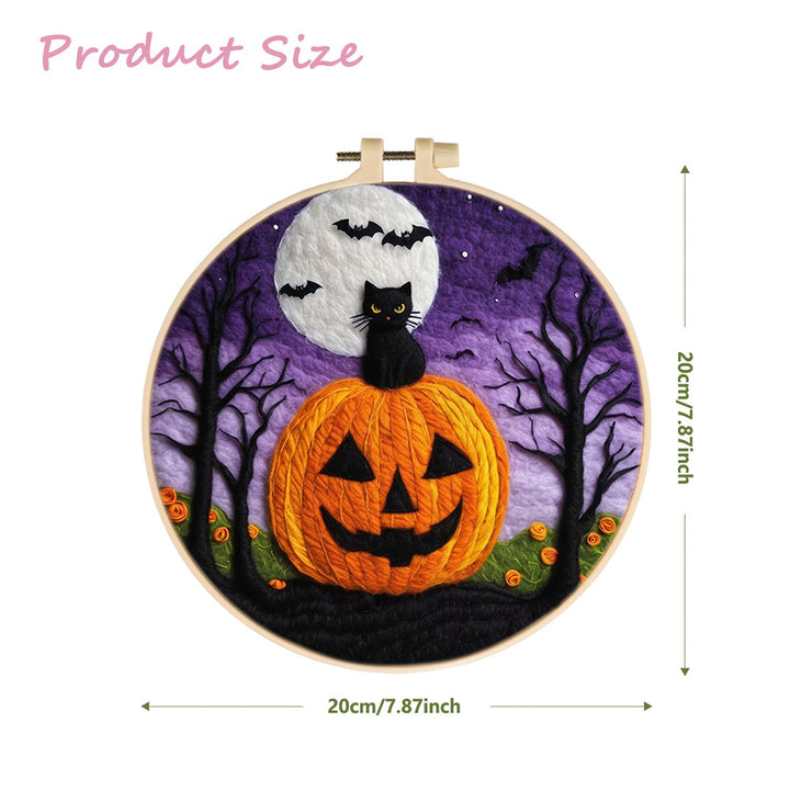 Halloween Black Cat on Pumpkin Wool Needle Felting Painting Kit