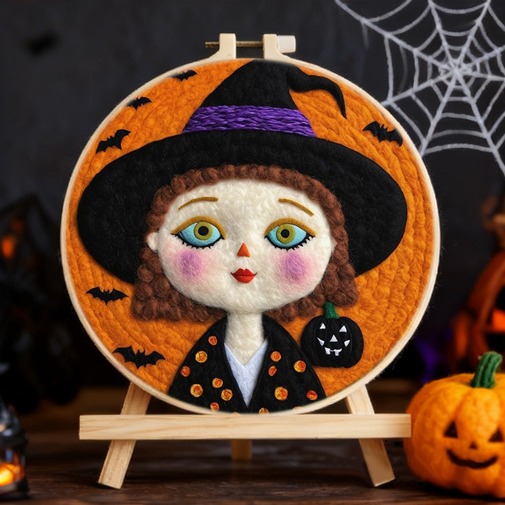 Halloween Witch with Flying Bats Wool Needle Felting Painting Kit