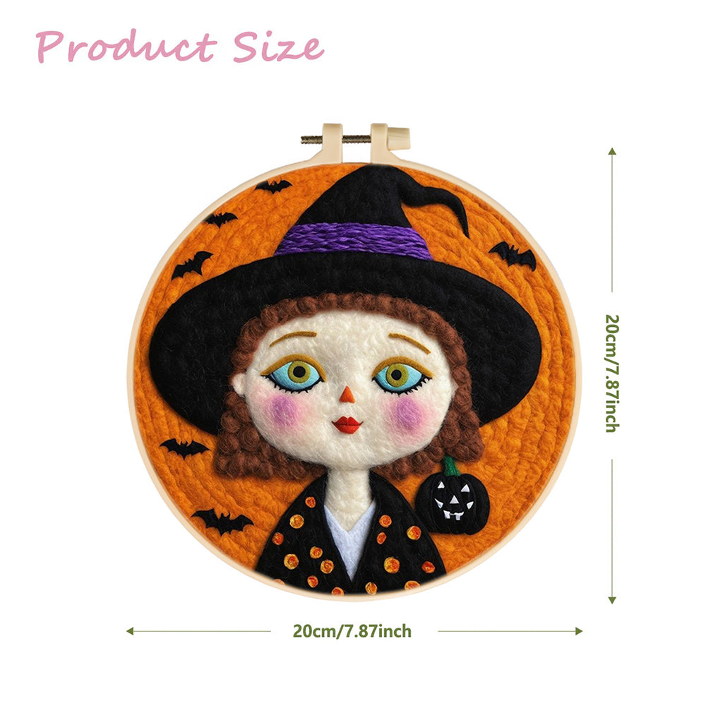 Halloween Witch with Flying Bats Wool Needle Felting Painting Kit