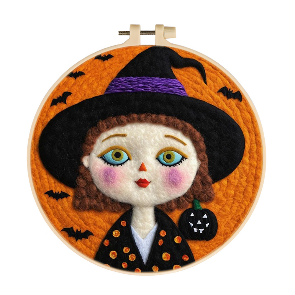 Halloween Witch with Flying Bats Wool Needle Felting Painting Kit