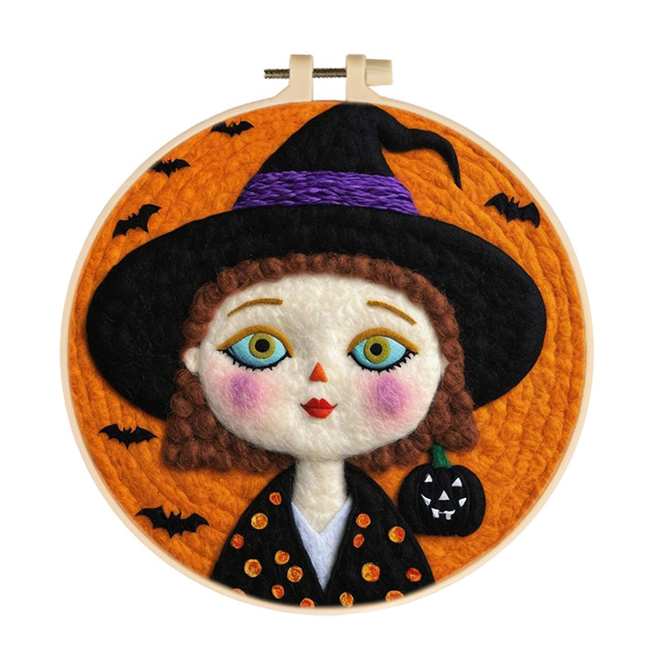 Halloween Witch with Flying Bats Wool Needle Felting Painting Kit