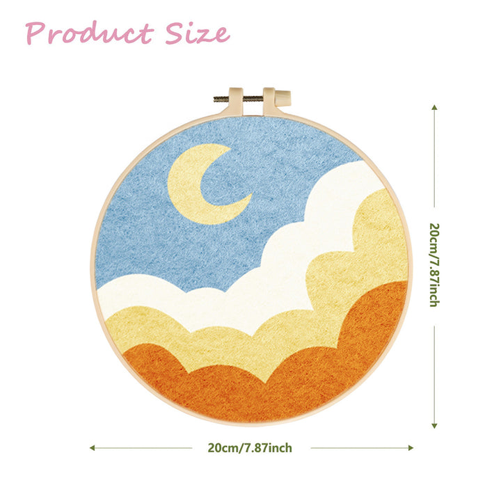 Crescent Moon above Layered Clouds Wool Needle Felting Painting Kit