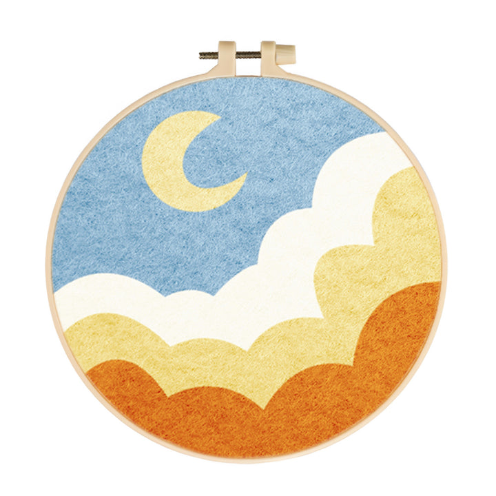 Crescent Moon above Layered Clouds Wool Needle Felting Painting Kit