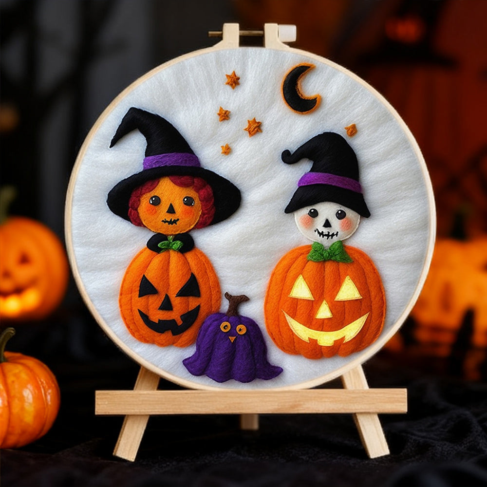 Halloween Pumpkin Figures with Hats Wool Needle Felting Painting Kit