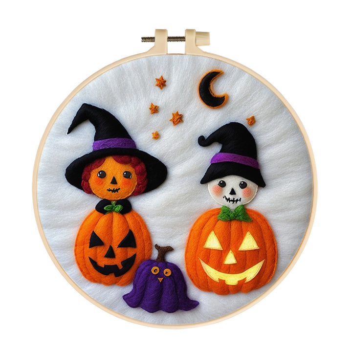 Halloween Pumpkin Figures with Hats Wool Needle Felting Painting Kit