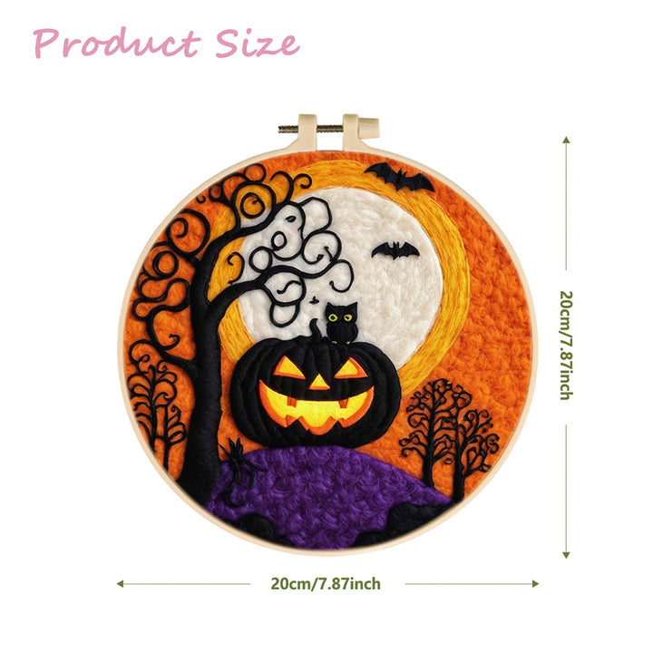 Halloween Pumpkin with Black Cat Wool Needle Felting Painting Kit