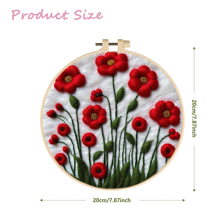 Soft Red Blooming Flowers Wool Needle Felting Painting Kit