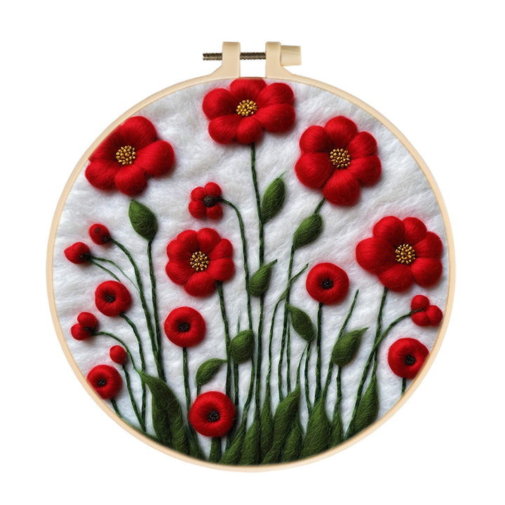 Soft Red Blooming Flowers Wool Needle Felting Painting Kit