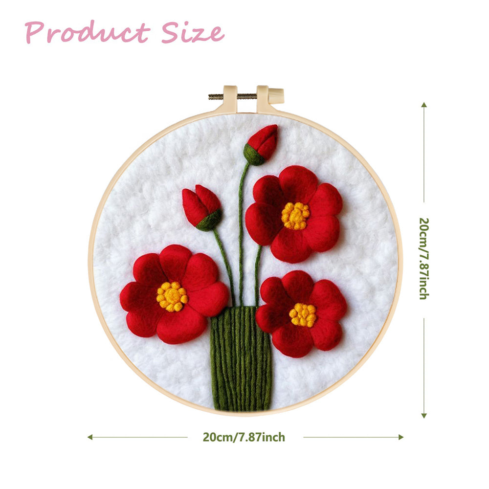 Bright Red Flower Bouquet Wool Needle Felting Painting Kit