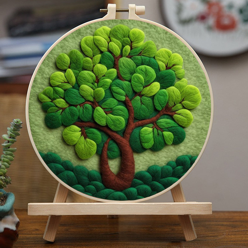 Lush Green Tree with Leaves Wool Needle Felting Painting Kit