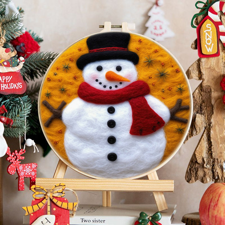Snowman on Orange Wool Needle Felting Painting Kit