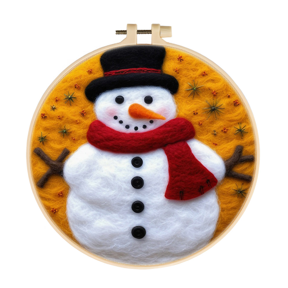 Snowman on Orange Wool Needle Felting Painting Kit