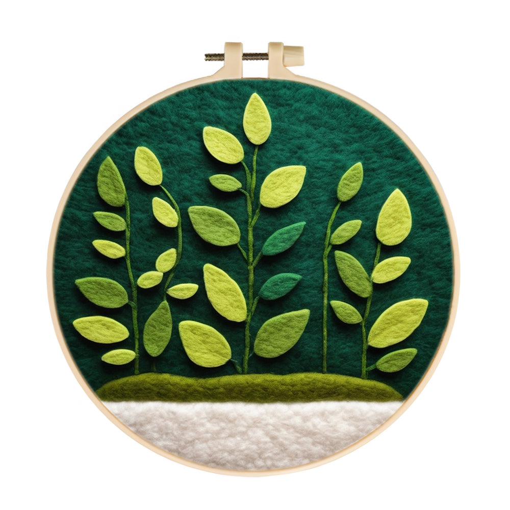 Green Leaf Plants Growing Upward Wool Needle Felting Painting Kit