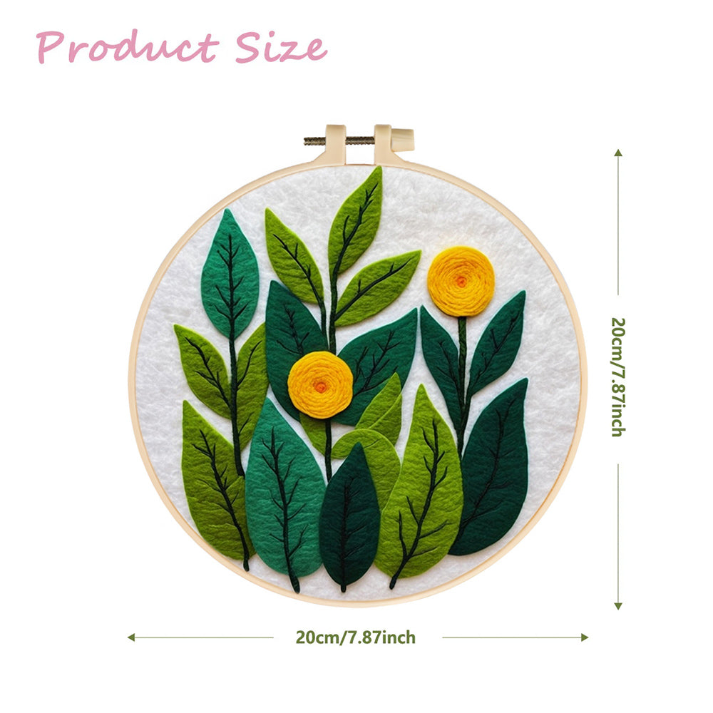 Bright Yellow Flowers among Leaves Wool Needle Felting Painting Kit