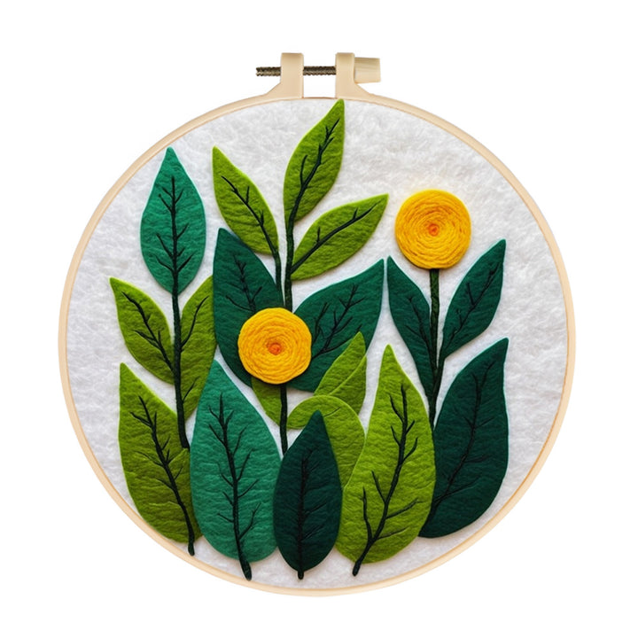 Bright Yellow Flowers among Leaves Wool Needle Felting Painting Kit