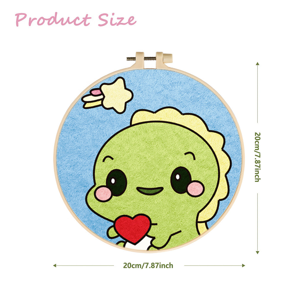 Cute Green Dinosaur Holding Heart Wool Needle Felting Painting Kit