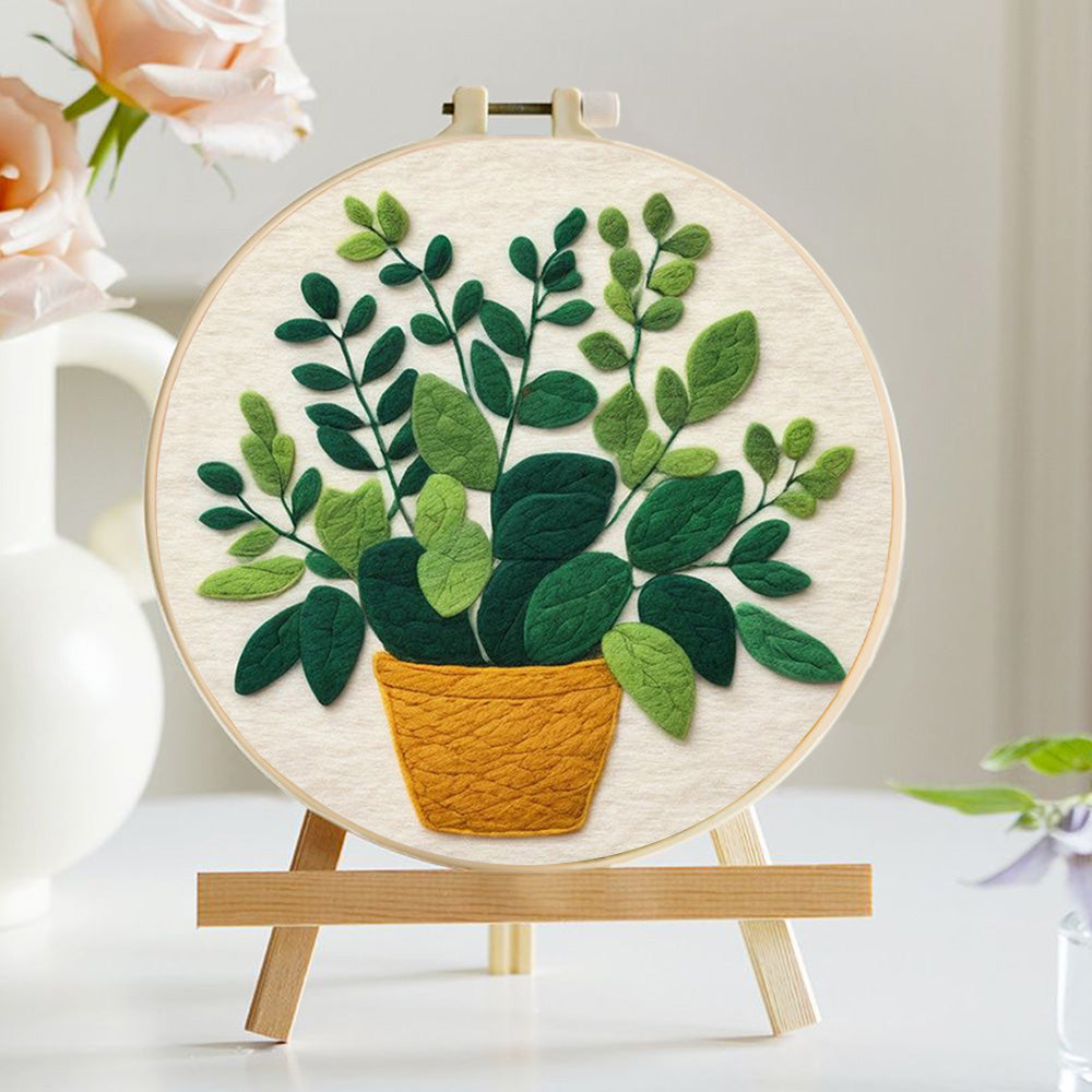 Lush Potted Plant Leaves Wool Needle Felting Painting Kit