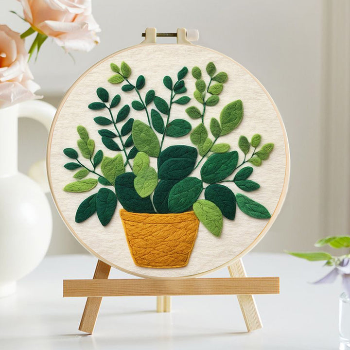 Lush Potted Plant Leaves Wool Needle Felting Painting Kit