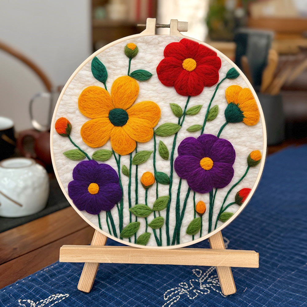 Several Colorful Flowers Wool Needle Felting Painting Kit
