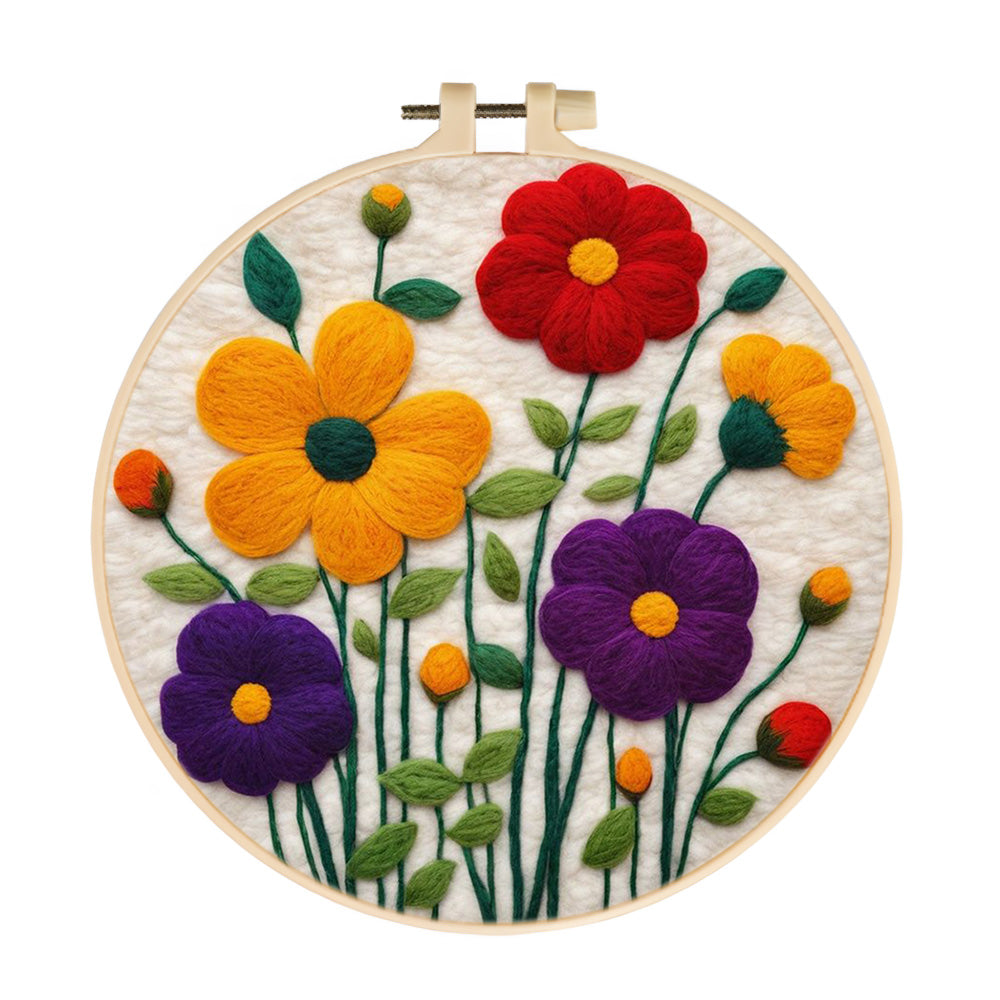Several Colorful Flowers Wool Needle Felting Painting Kit