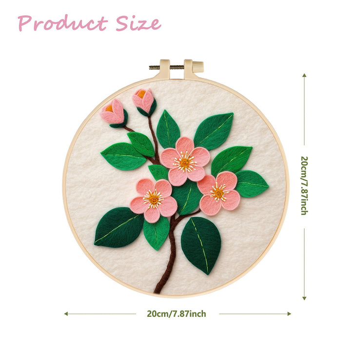Pink Peach Blossoms with Green Leaves Wool Needle Felting Painting Kit