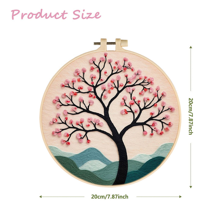 Blooming Pink Tree over Hills Wool Needle Felting Painting Kit