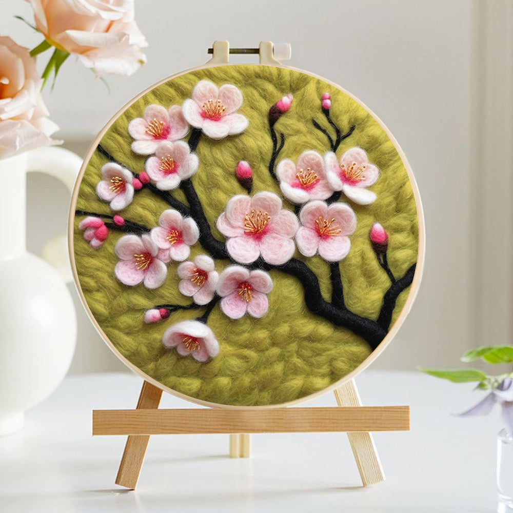 Pink Plum Blossom Tree Wool Needle Felting Painting Kit
