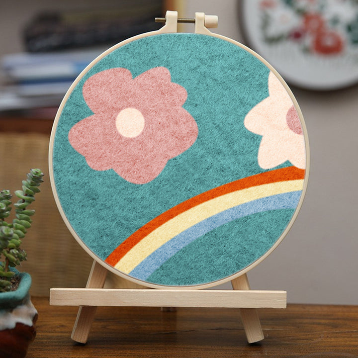Rainbow and Little Flowers Wool Needle Felting Painting Kit
