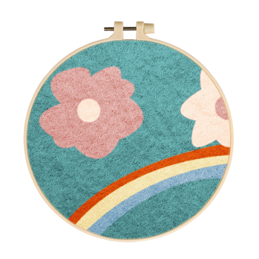 Rainbow and Little Flowers Wool Needle Felting Painting Kit
