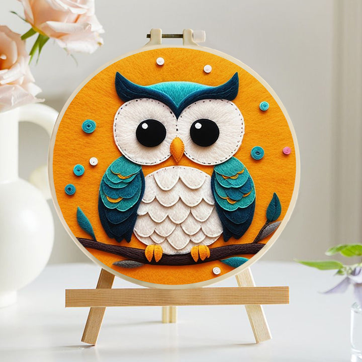 An Owl Perched On A Tree Branch Wool Needle Felting Painting Kit