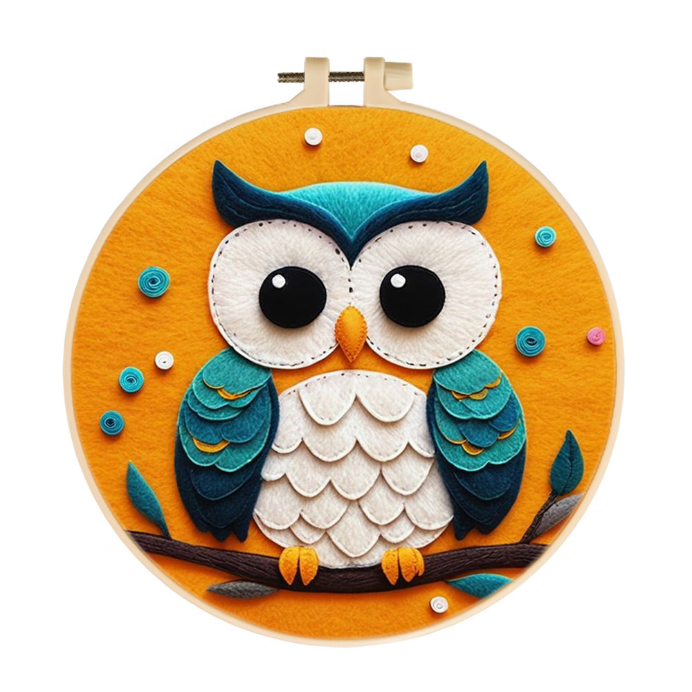 An Owl Perched On A Tree Branch Wool Needle Felting Painting Kit