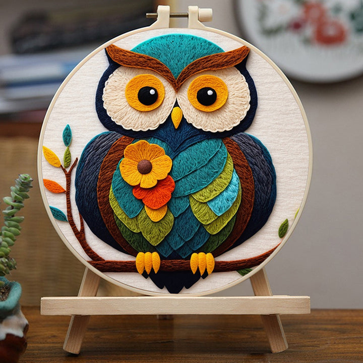 Colorful Owl Sitting on Branch Wool Needle Felting Painting Kit