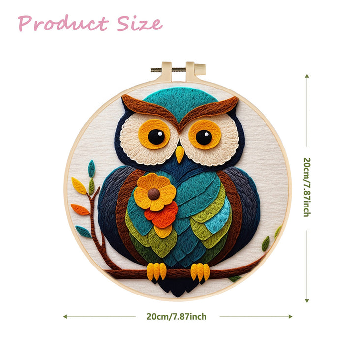 Colorful Owl Sitting on Branch Wool Needle Felting Painting Kit