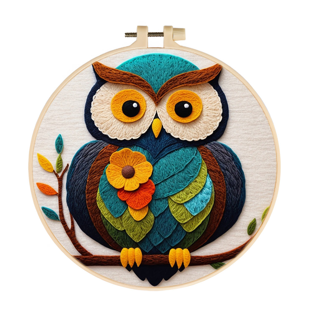 Colorful Owl Sitting on Branch Wool Needle Felting Painting Kit
