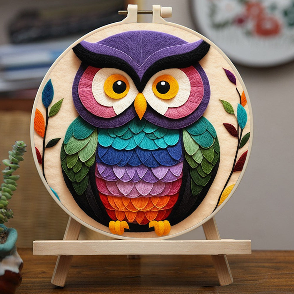 Bright Eyed Owl with Leaves Wool Needle Felting Painting Kit