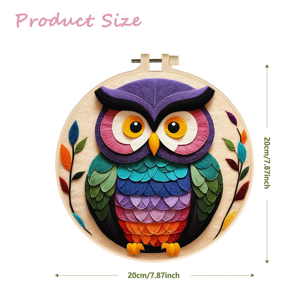 Bright Eyed Owl with Leaves Wool Needle Felting Painting Kit
