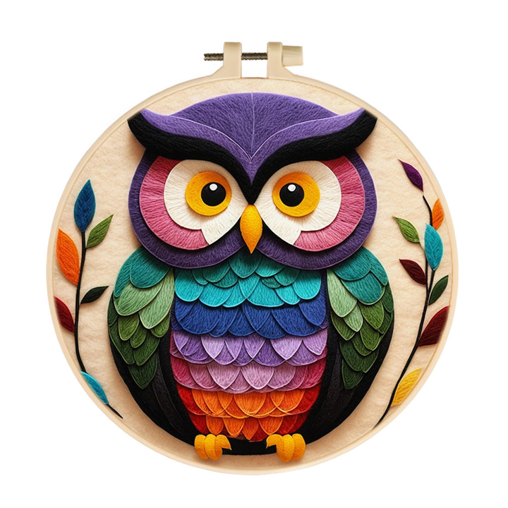 Bright Eyed Owl with Leaves Wool Needle Felting Painting Kit