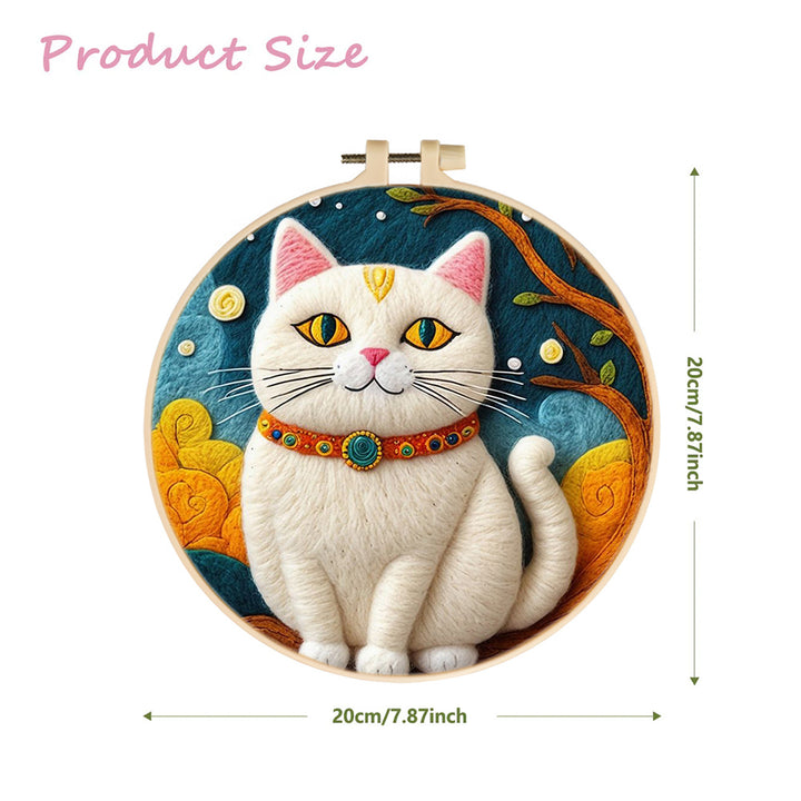 White Cat Wearing Beaded Collar Wool Needle Felting Painting Kit
