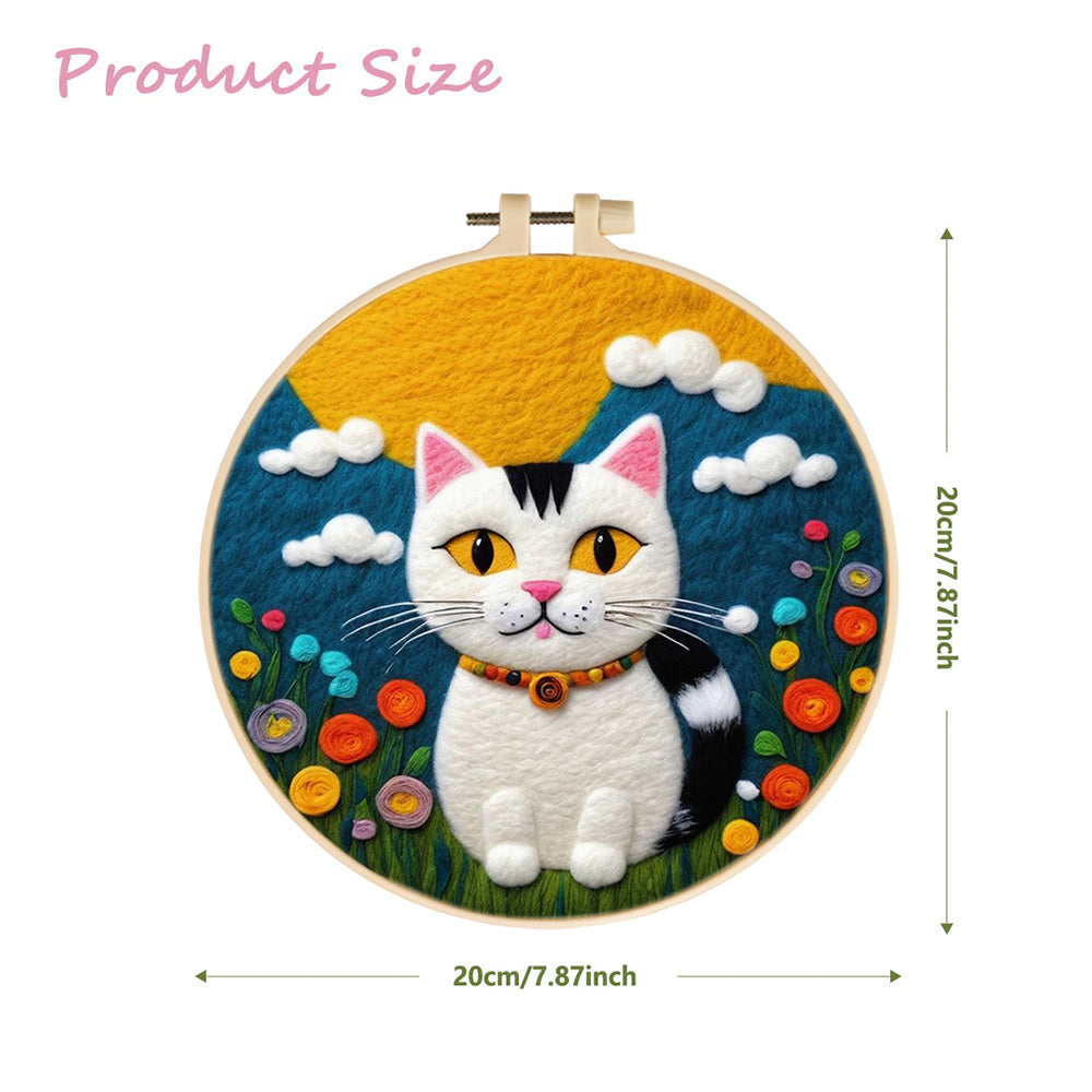 Sweet Cat Enjoying Sunny Sky View Wool Needle Felting Painting Kit