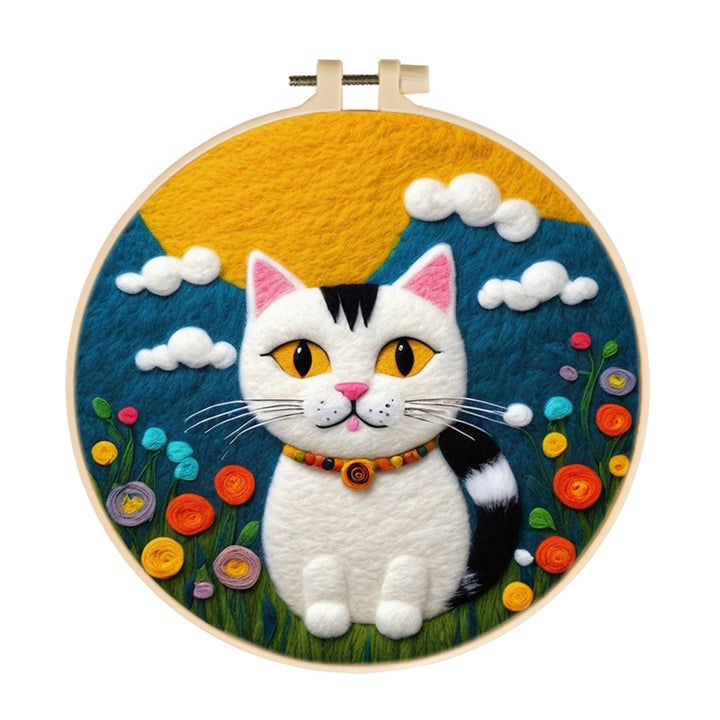 Sweet Cat Enjoying Sunny Sky View Wool Needle Felting Painting Kit