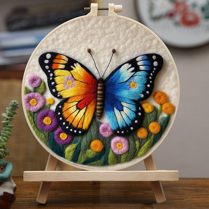 Colorful Butterfly with Garden Flowers Wool Needle Felting Painting Kit