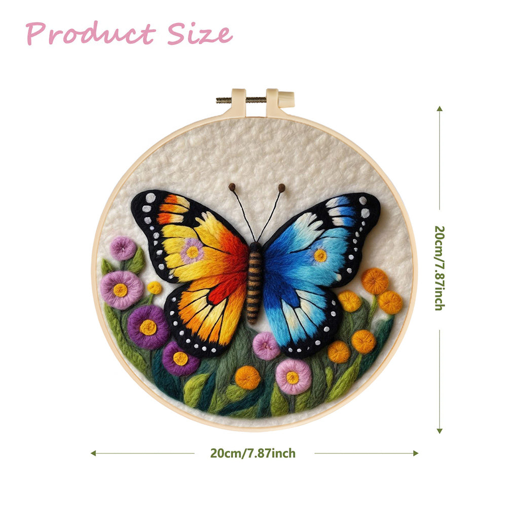 Colorful Butterfly with Garden Flowers Wool Needle Felting Painting Kit