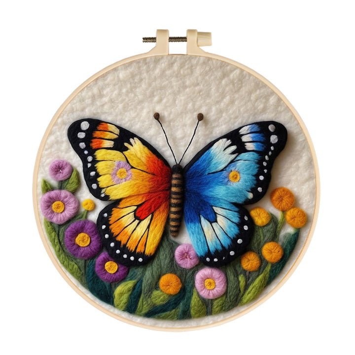 Colorful Butterfly with Garden Flowers Wool Needle Felting Painting Kit
