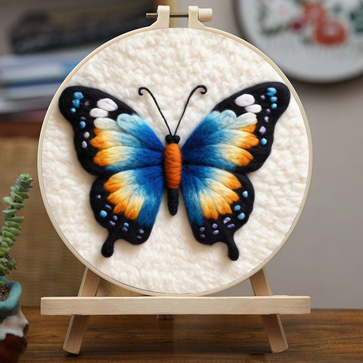 Colorful Butterfly with Blue and Orange Wings Wool Needle Felting Painting Kit