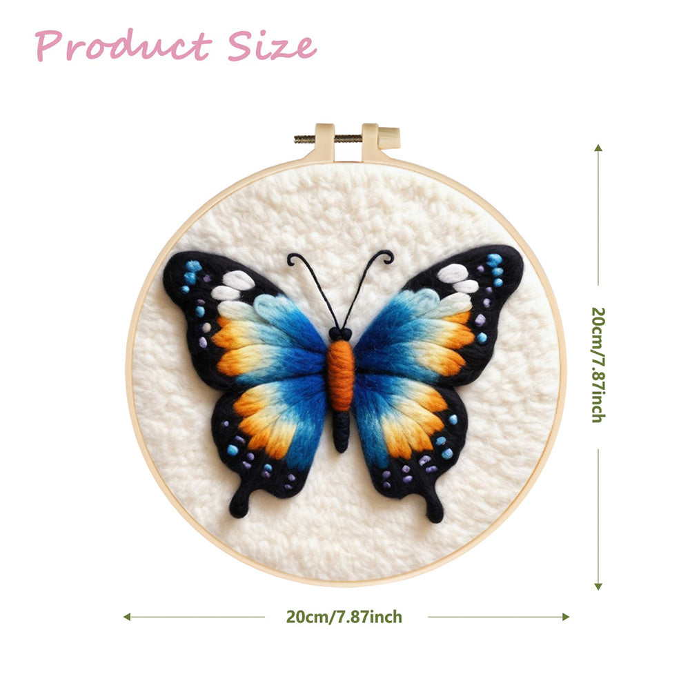 Colorful Butterfly with Blue and Orange Wings Wool Needle Felting Painting Kit